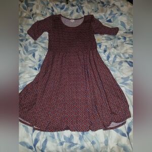 LuLaRoe Red and Blue Patterned Midi Dress